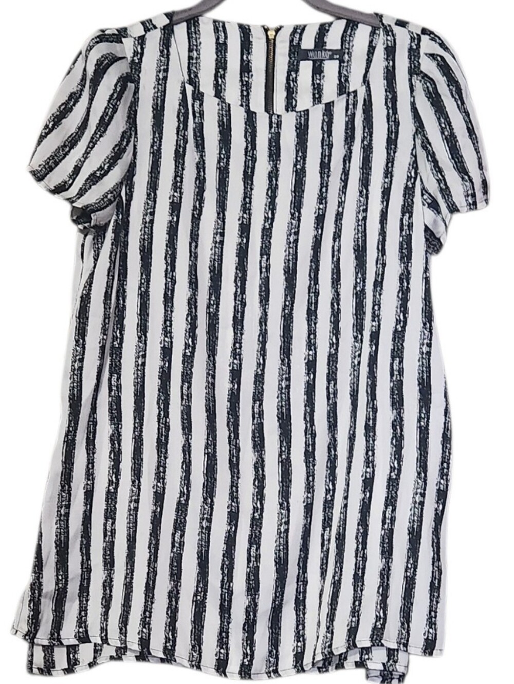 Wanko Black & White Striped Puff-Sleeve Blouse
